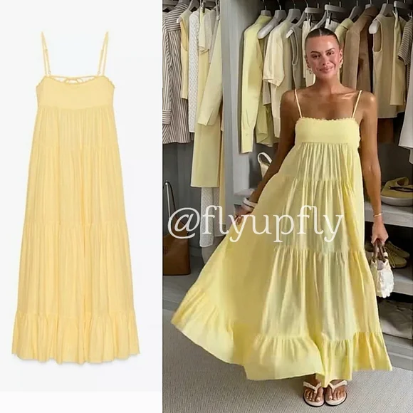 ZARA OPEN BACK MAXI DRESS YELLOW SIZE XL - Picture 1 of 11